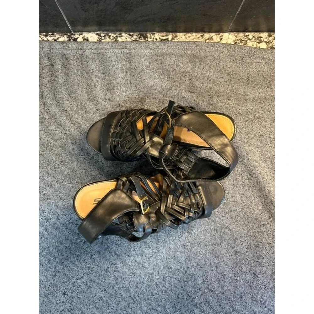 Soda Black Woven Platform Wedge Sandals Size 8.5